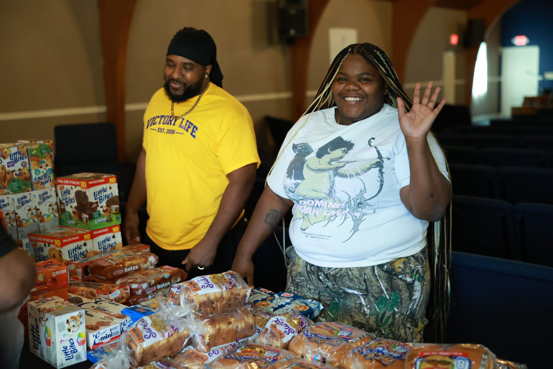 Community Table volunteers preparing food for local families